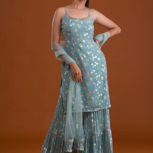 Jade Toned Print Georgette Designer Sharara Suit