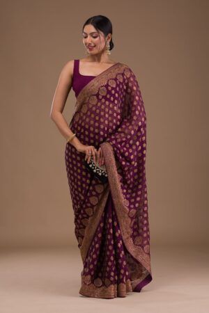 Wine Red Stonework Art Silk Designer Saree